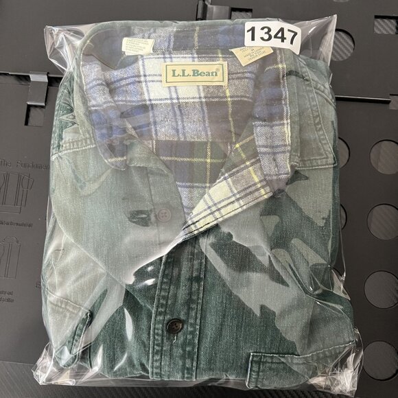 L.L. Bean Mens M Green Denim Canvas Shacket Hurricane Plaid Lining Canada Made - Picture 16 of 16